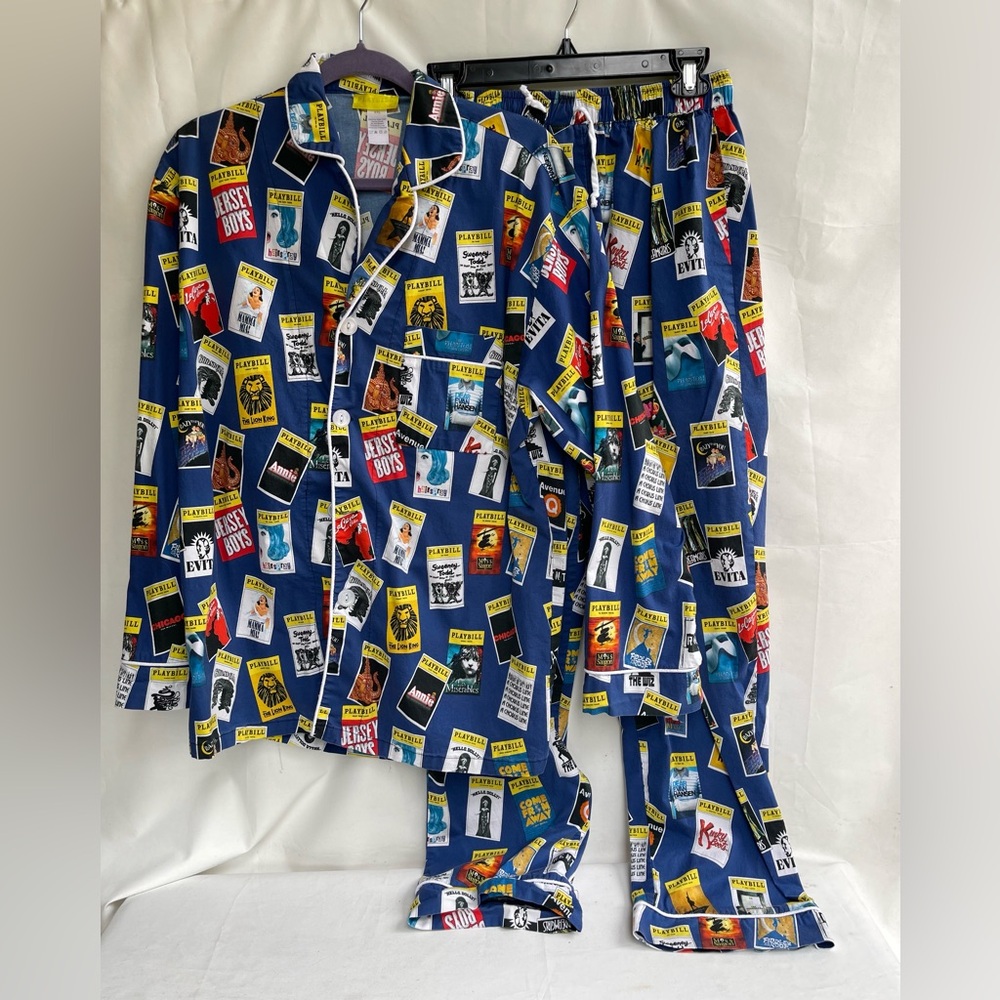 PLAYBILL Brand Men's XL 2 Piece 'PJ' Pajama Set Blue w/Broadway Programs